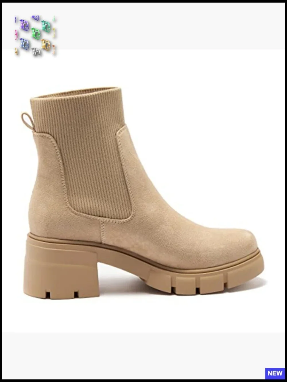 Chunky Block Heel Platform Lug Sole Ankle Booties Elastic Chelsea Boots